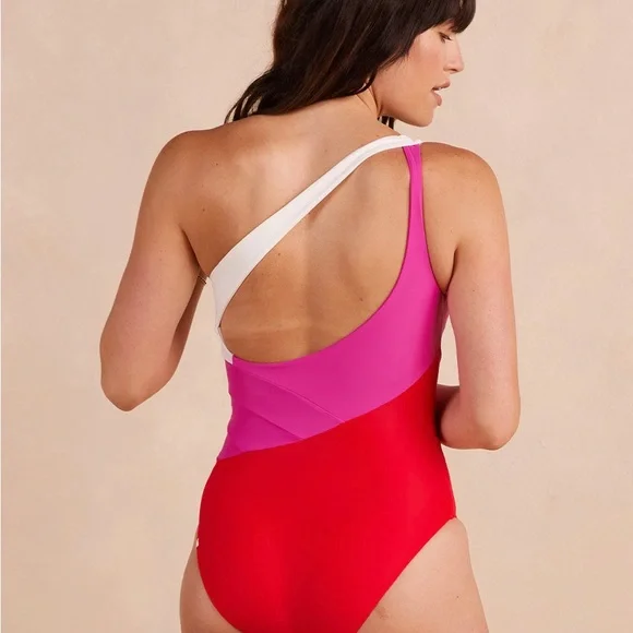 Summersalt Sidestroke One Piece Swimsuit 8 Pink Red Colorblock Vacation Summer - Picture 2 of 13